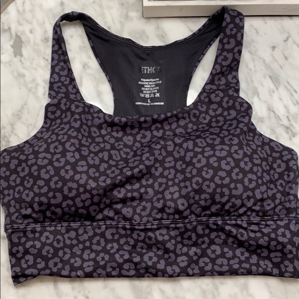 Ethos leopard grey and black sports bra